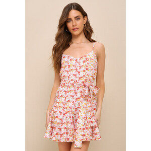 Lulus Sunny Charmer Ivory Multi Floral Sleeveless Skater Mini Dress White